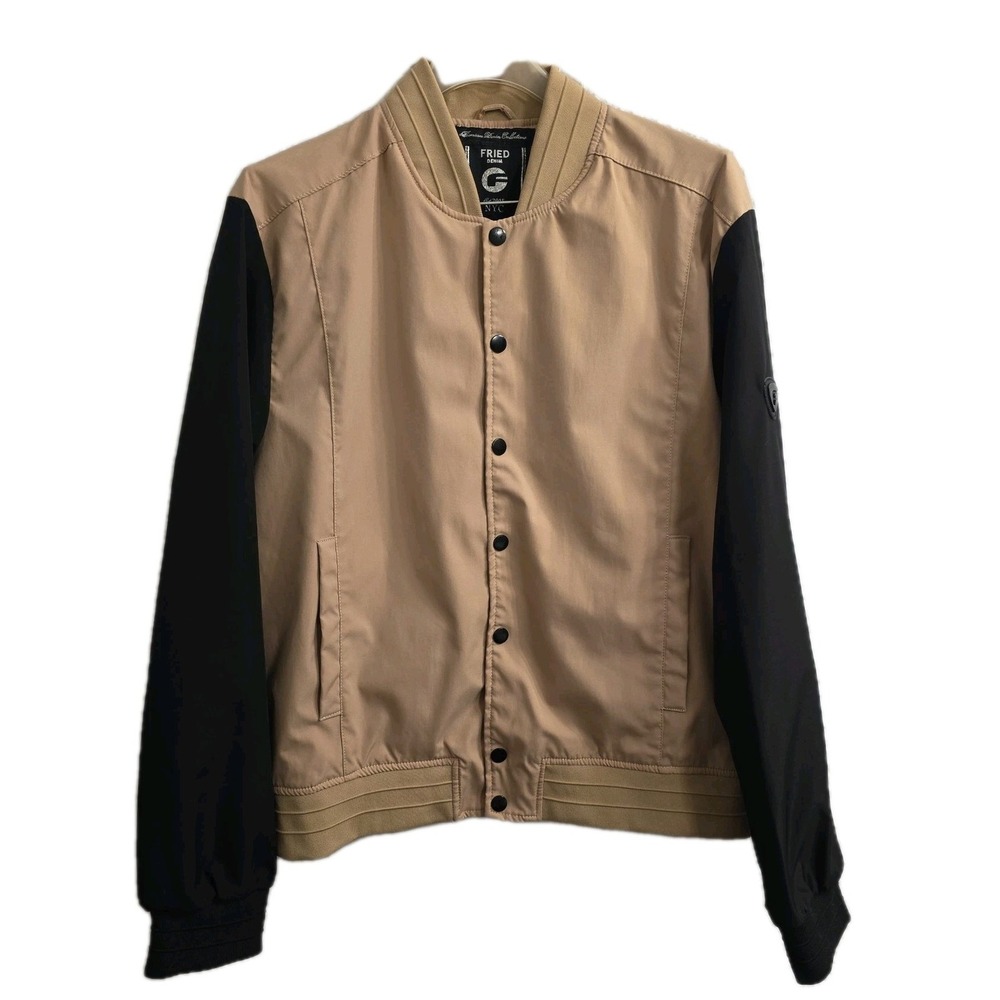Fried‎ Denim NYC Varsity Style Jacket Black & Tan Size XL EXCELLENT